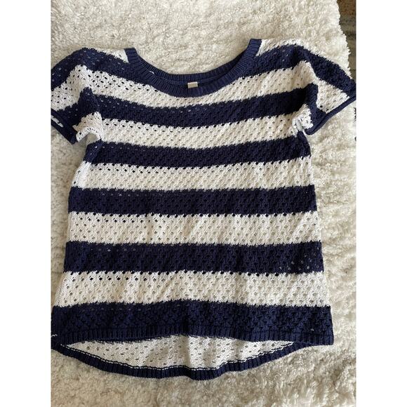Cherokee girls sz. 14/16 navy & white short slv. sweater. Lightweight, pretty - Picture 1 of 10